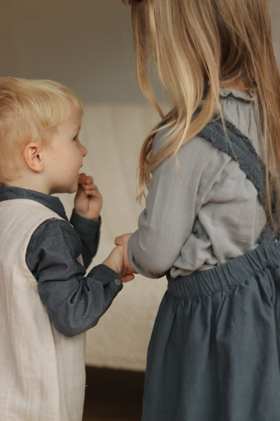 Elea | Corduroy Cotton Anglaise Dress | Vintage Blue