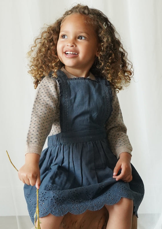 Elea | Corduroy Cotton Anglaise Dress | Vintage Blue
