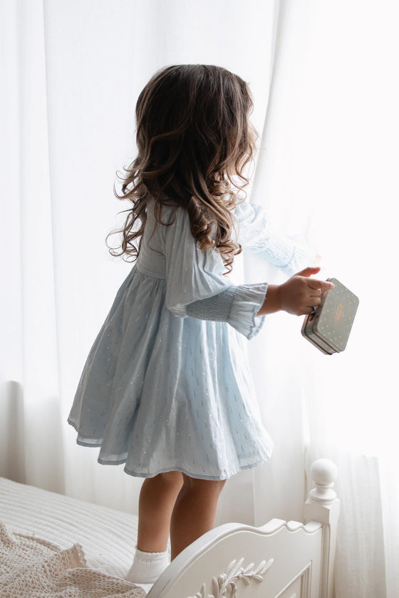 Harlow | Cotton Sparkle Dress | Baby Blue
