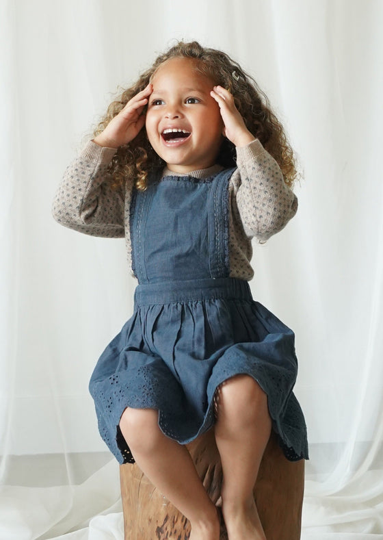 Elea | Corduroy Cotton Anglaise Dress | Vintage Blue