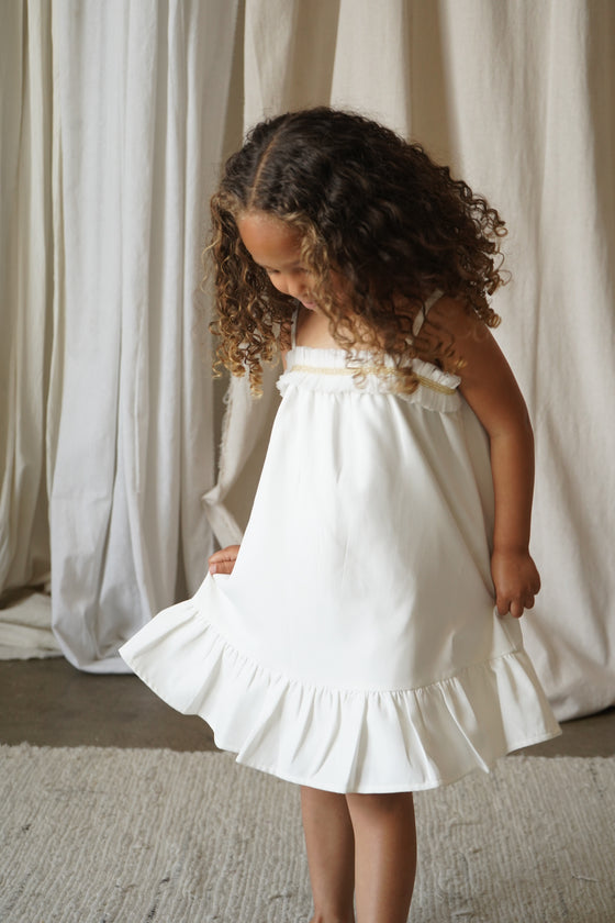 Civeta | Ruffle Tulle Embellished Satin Dress | Cream