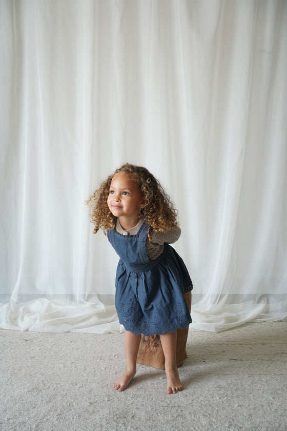 Elea | Corduroy Cotton Anglaise Dress | Vintage Blue