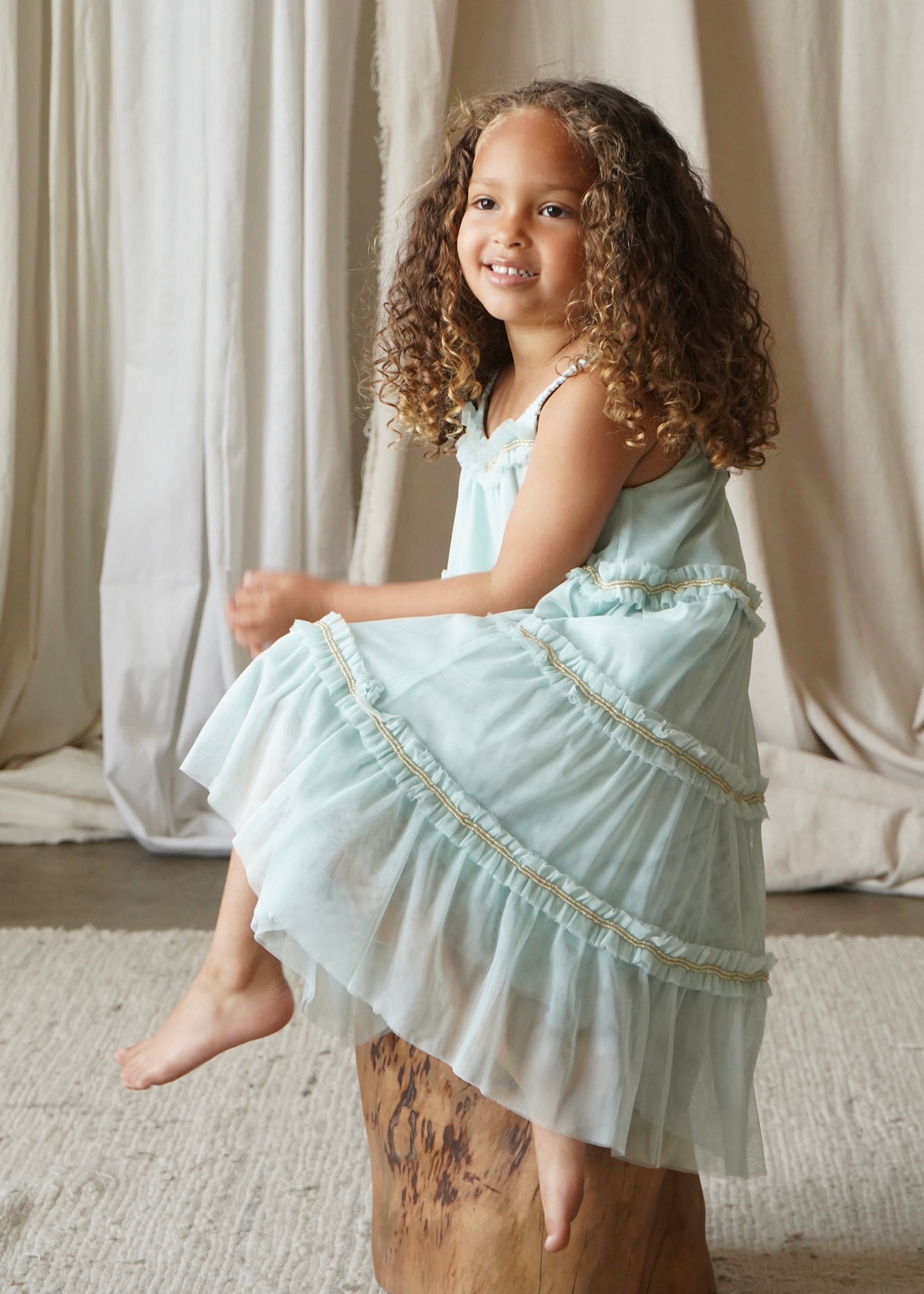 Wisteria | Embellished Tulle Frill Dress | Cyan – Le Petit Lapin