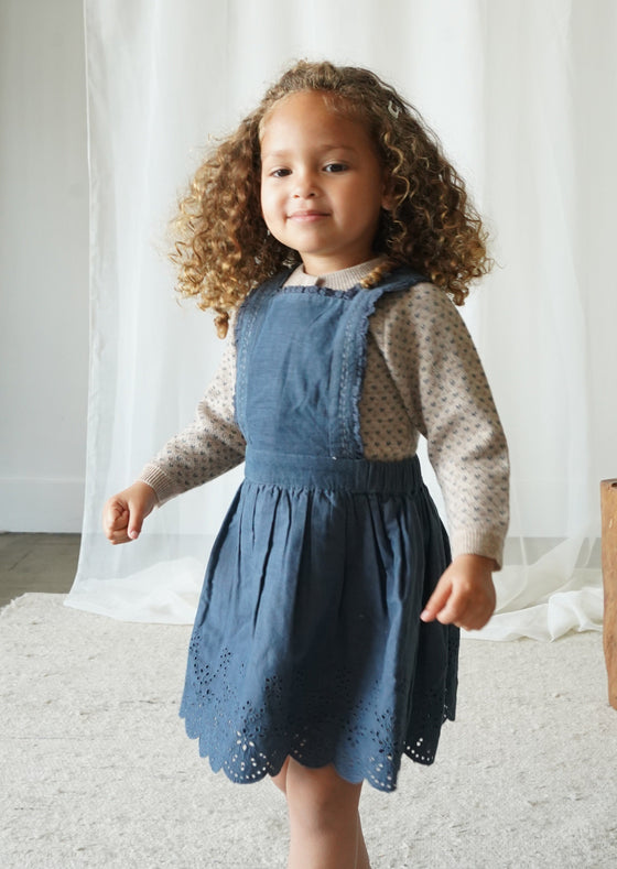 Elea | Corduroy Cotton Anglaise Dress | Vintage Blue