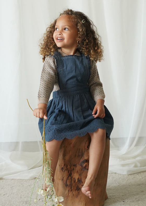 Elea | Corduroy Cotton Anglaise Dress | Vintage Blue