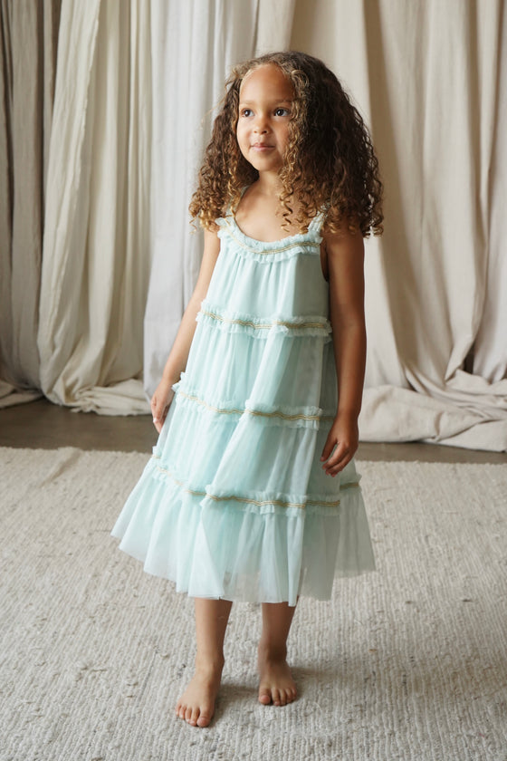 Wisteria | Embellished Tulle Frill Dress | Cyan