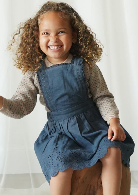 Elea | Corduroy Cotton Anglaise Dress | Vintage Blue