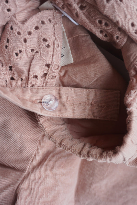 Lili | Corduroy Anglaise Romper | Café Au Lait