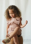 Lili | Corduroy Anglaise Romper | Café Au Lait