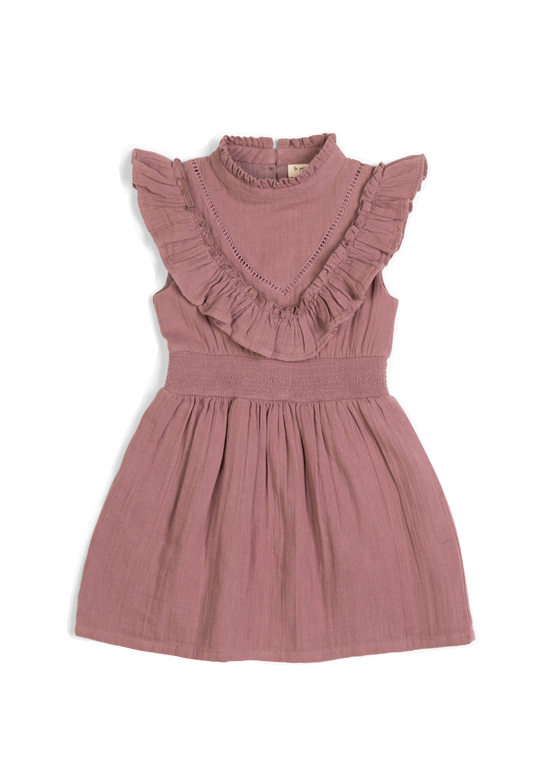 Esmée | Muslin Cotton Ruffle Dress | Mauve Wine