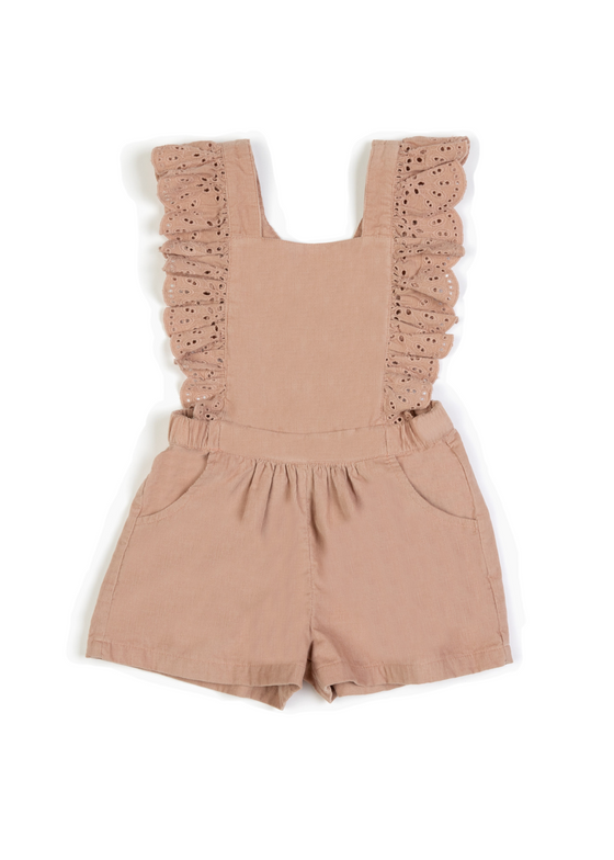 Lili | Corduroy Anglaise Romper | Café Au Lait